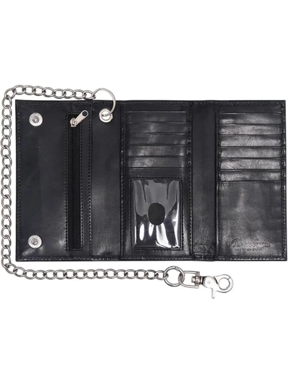 Full Grain Leather Biker Wallet with Chain for Men - Zipper Coin Pocket, ID